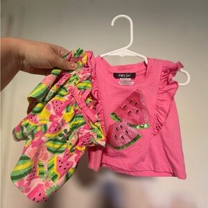 Rare Too! Baby Girls Spring Summer Watermelon Outfit Set 3-6 Months